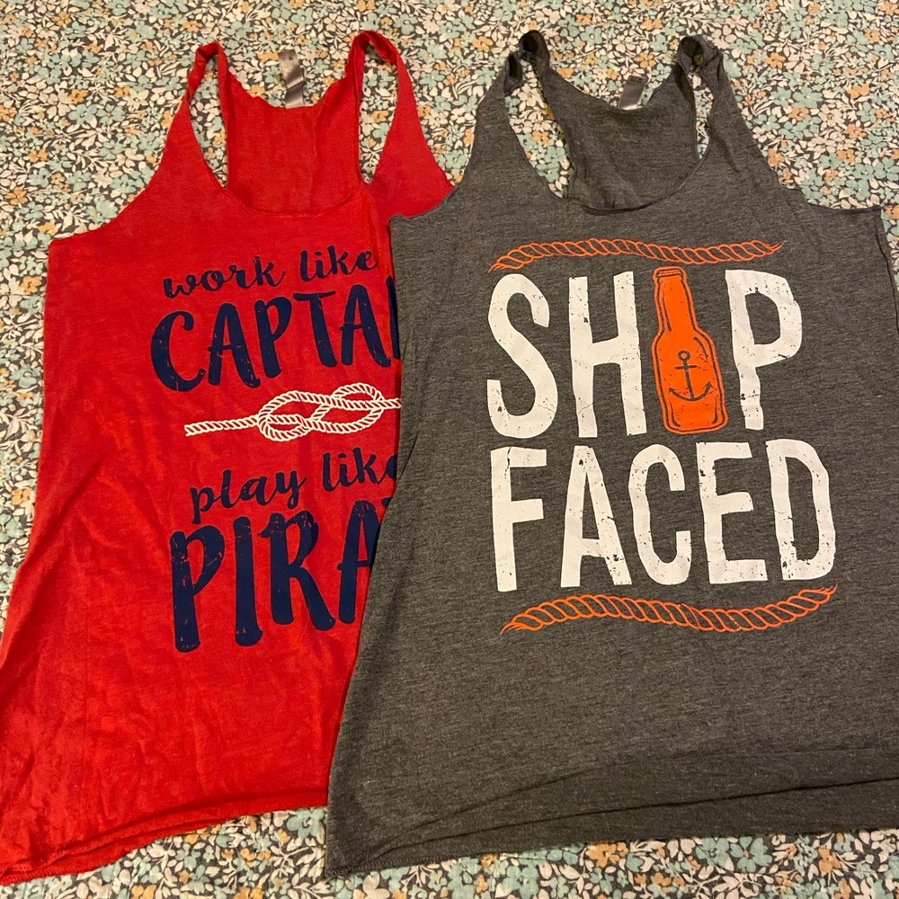 2 medium boat themed tank tops NWOT